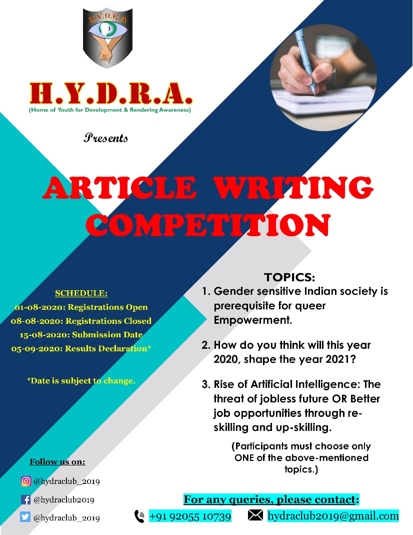 Article Writing Competition By Home of Youth for Development and Rendering Awareness (H.Y.D.R.A.)