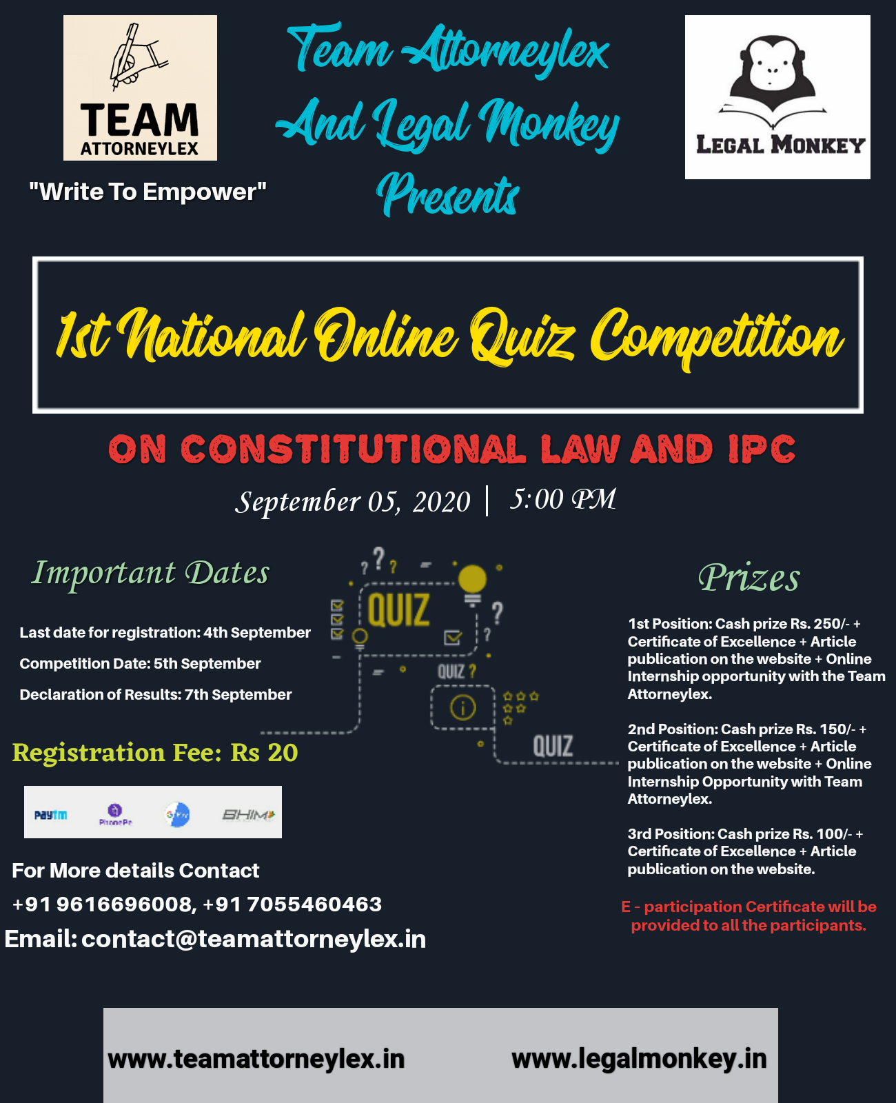 National Online Quiz Competition on Constitutional Law and IPC: Organised by Team Attorneylex and Legal Monkey