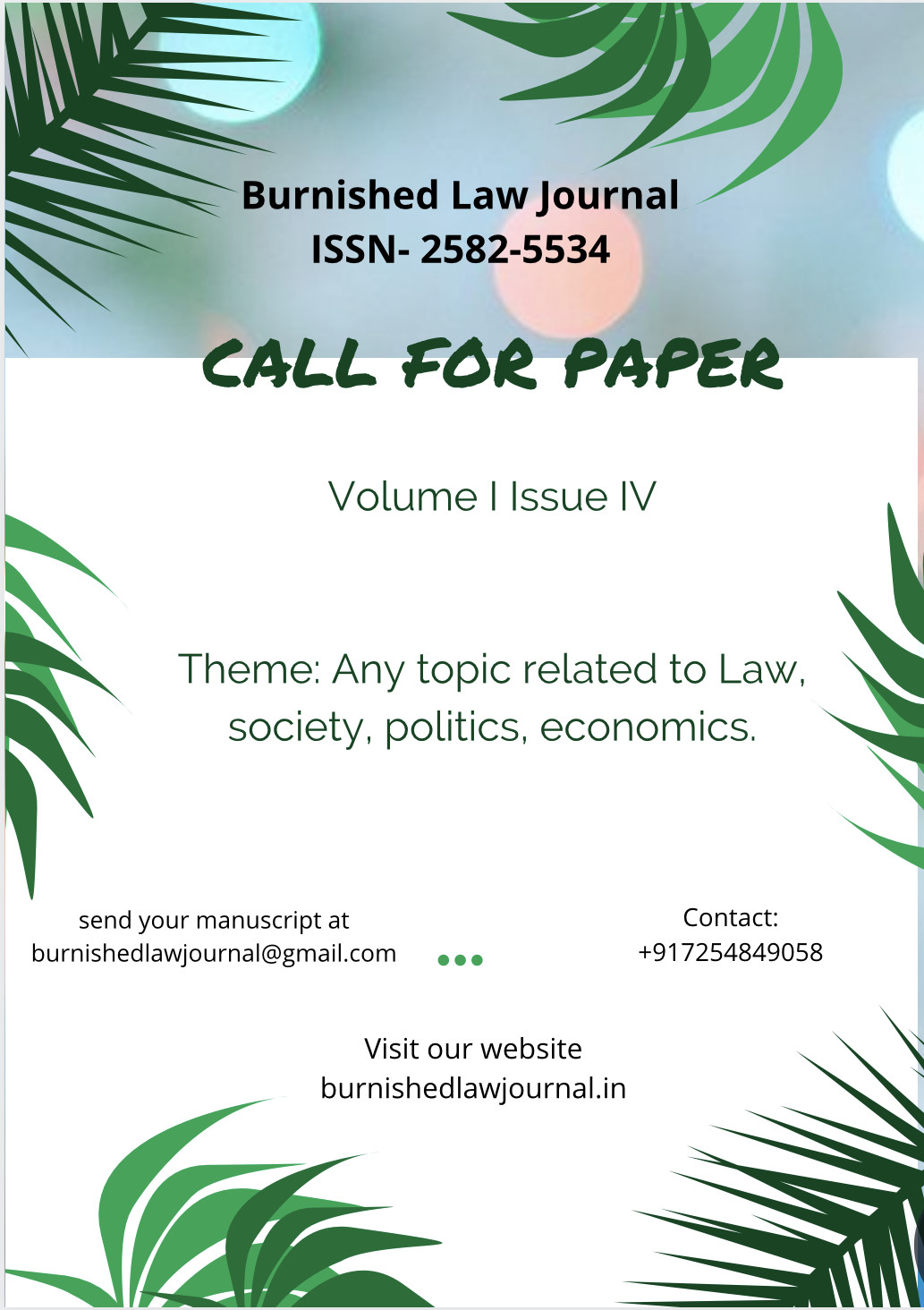 Call for Paper ( Volume 1 Issue 4 ): Burnished Law Journal