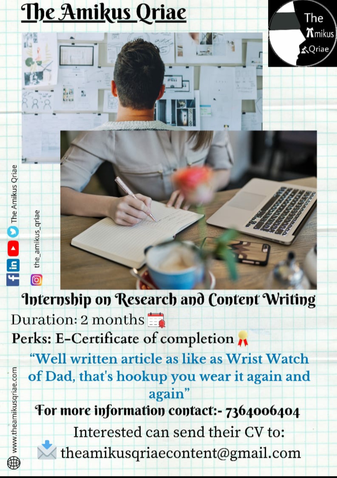 Online Internship Opportunity at The Amikus Qriae