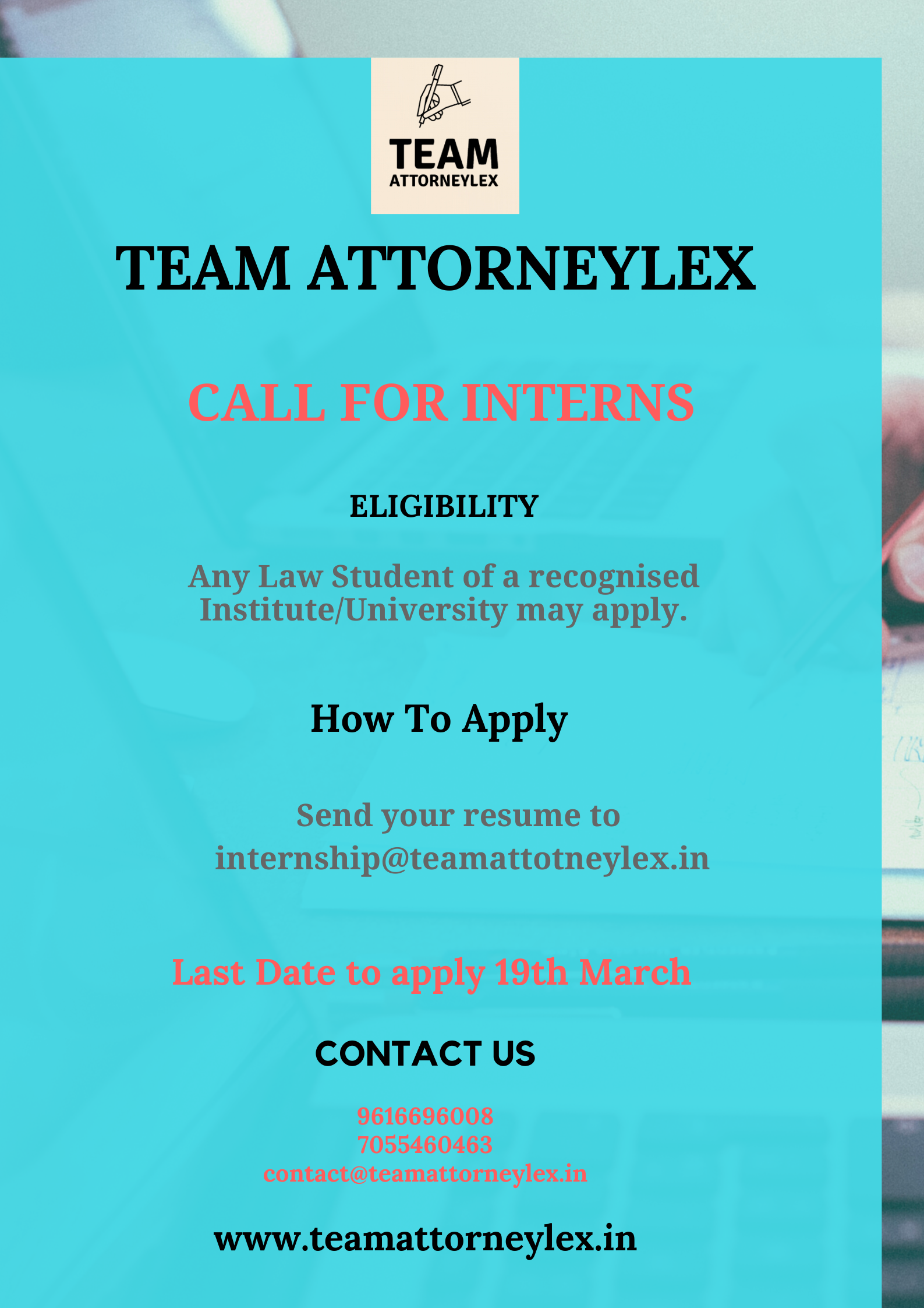 Call For Interns: Team AttorneyLex