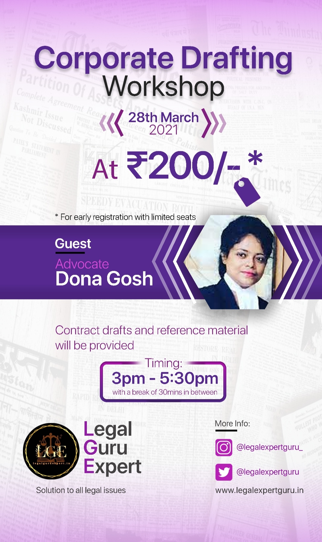 Workshop on Corporate Drafting (Register by March 21 to avail early registration discount)