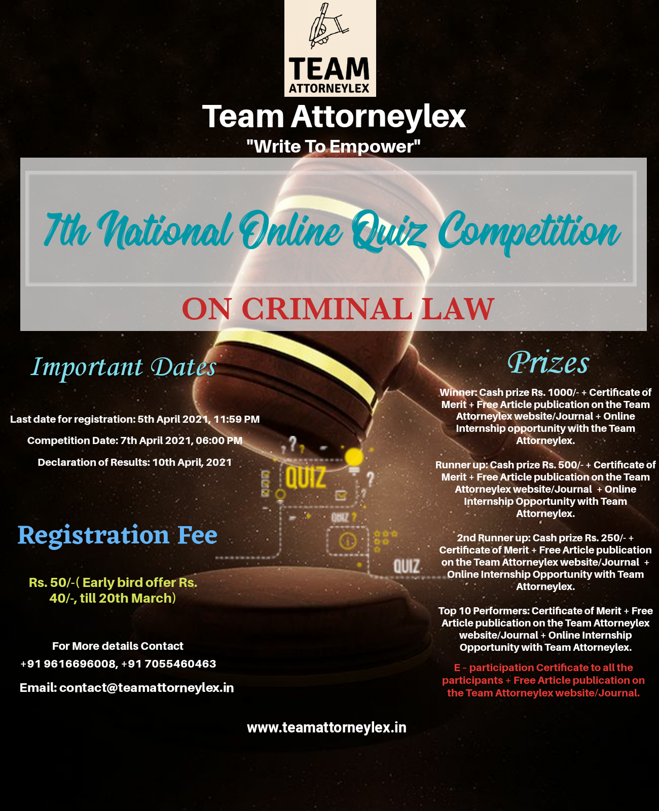 7th National Online Quiz Competition on Criminal Law: Register by 5th April 2020.
