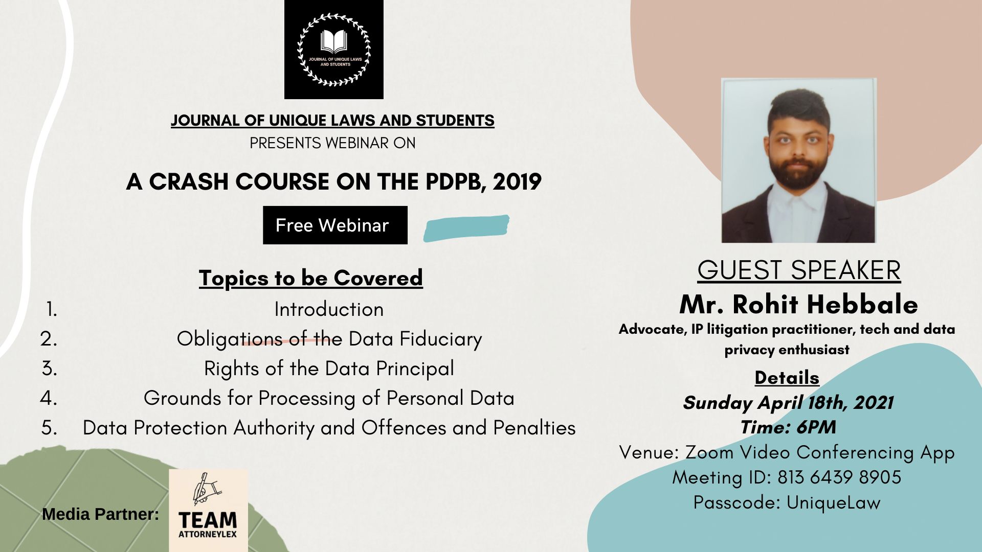 Free Webinar on “A Crash Course on the PDPB, 2019”: UNIQUE LAW