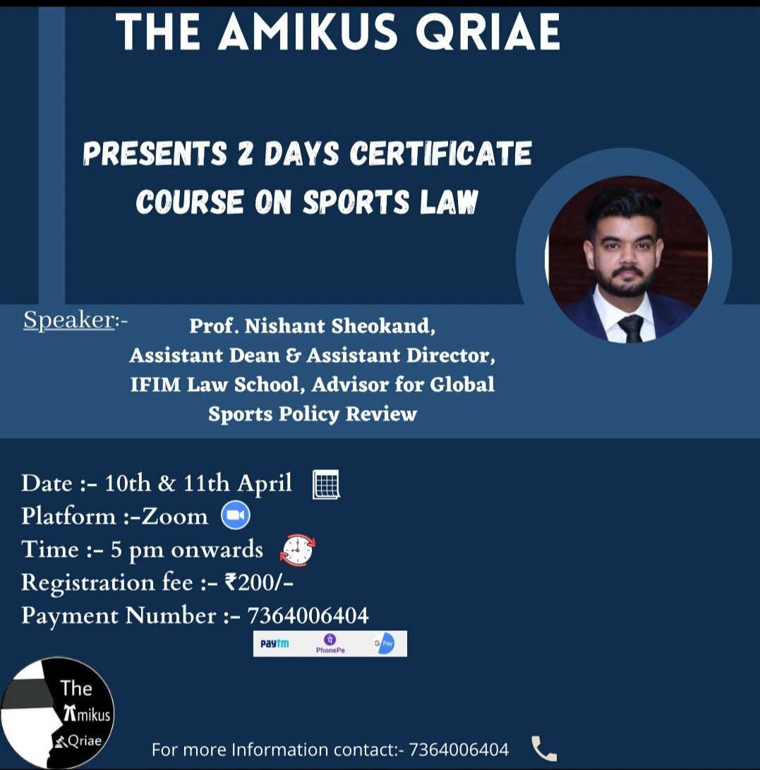 CERTIFICATE COURSE ON SPORTS LAW: The Amikus Qriae