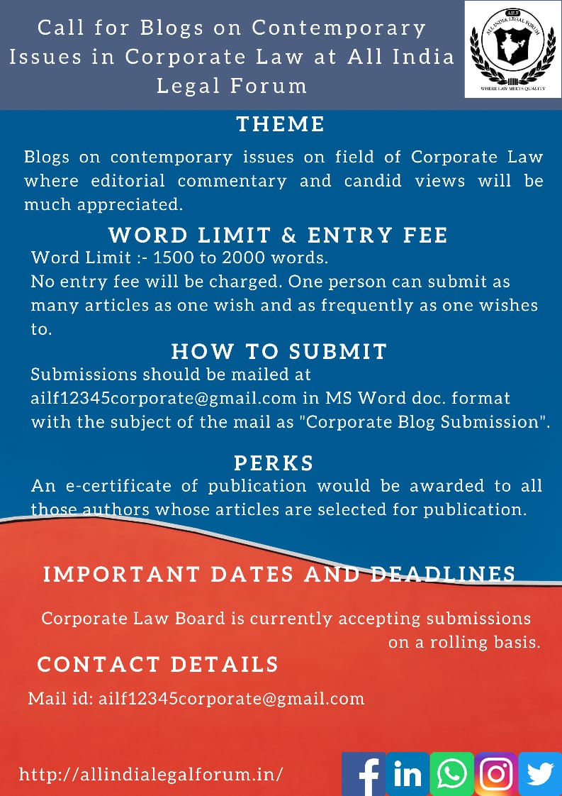 CALL FOR BLOGS: CORPORATE LAW BOARD OF ALL INDIA LEGAL FORUM