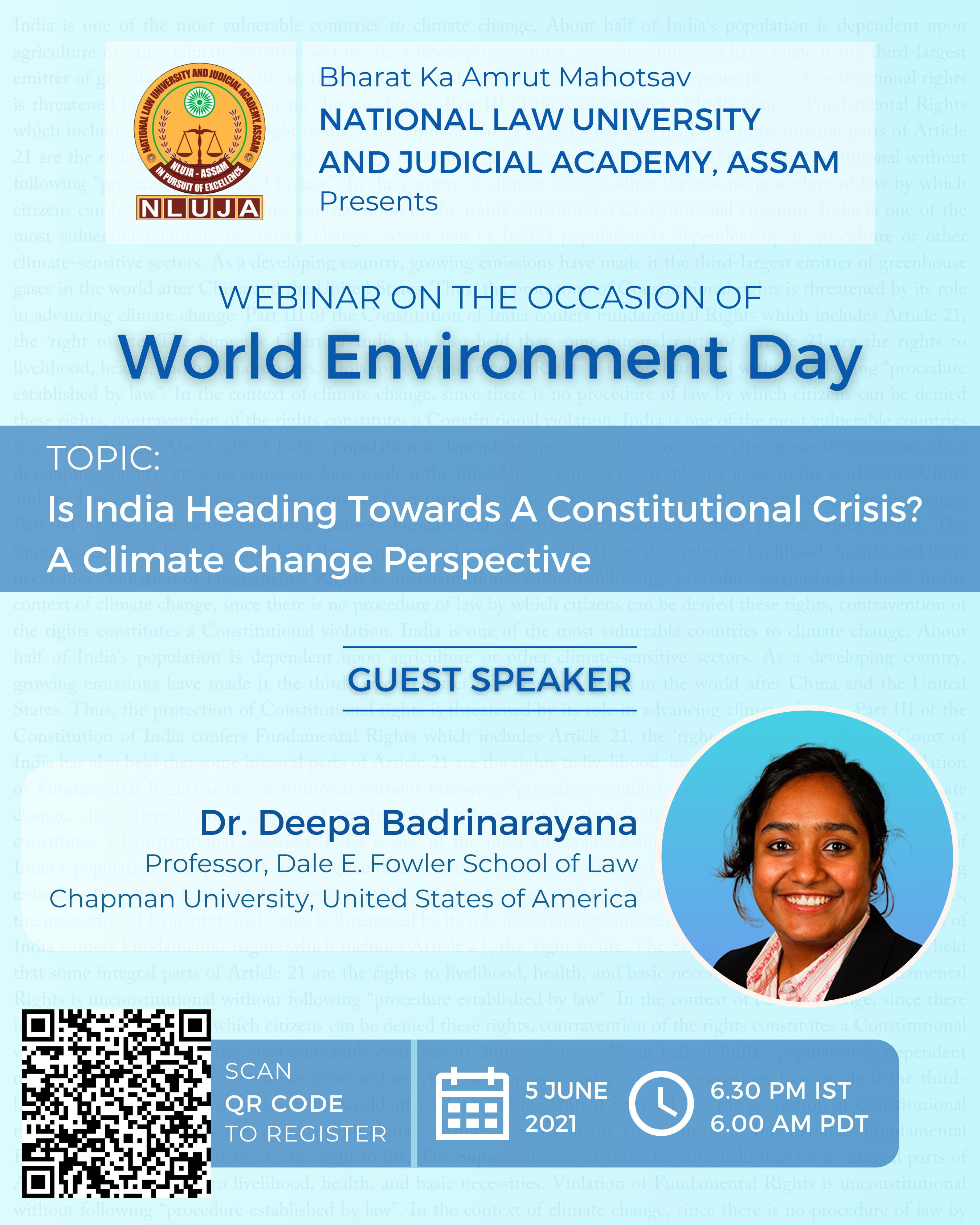 Webinar on “IS INDIA HEADING TOWARDS A CONSTITUTIONAL CRISIS? – A CLIMATE CHANGE PERSPECTIVE”: NATIONAL LAW UNIVERSITY AND JUDICIAL ACADEMY, ASSAM 