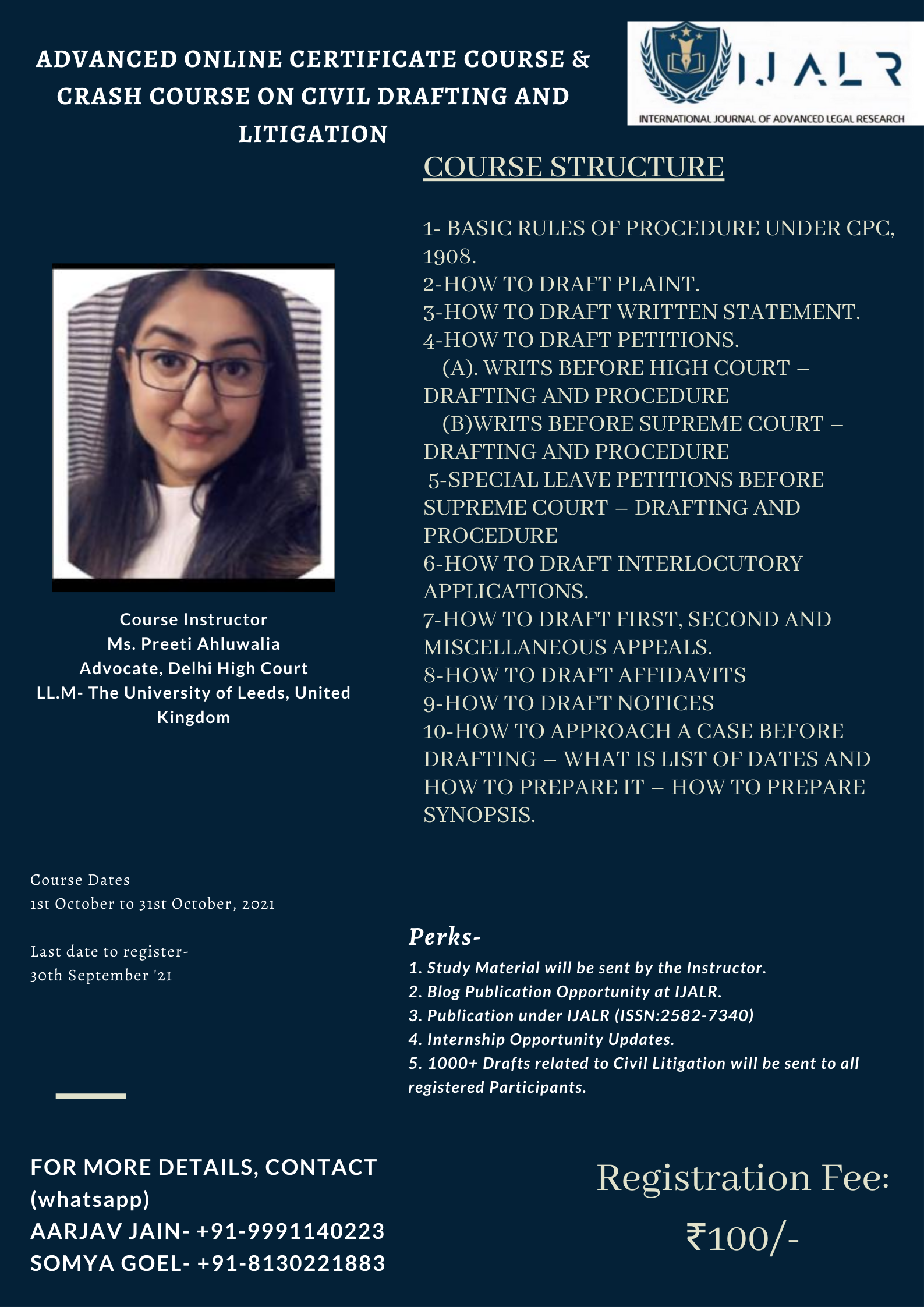 Advanced Online Certificate Course & Crash Course On Civil Drafting And Litigation