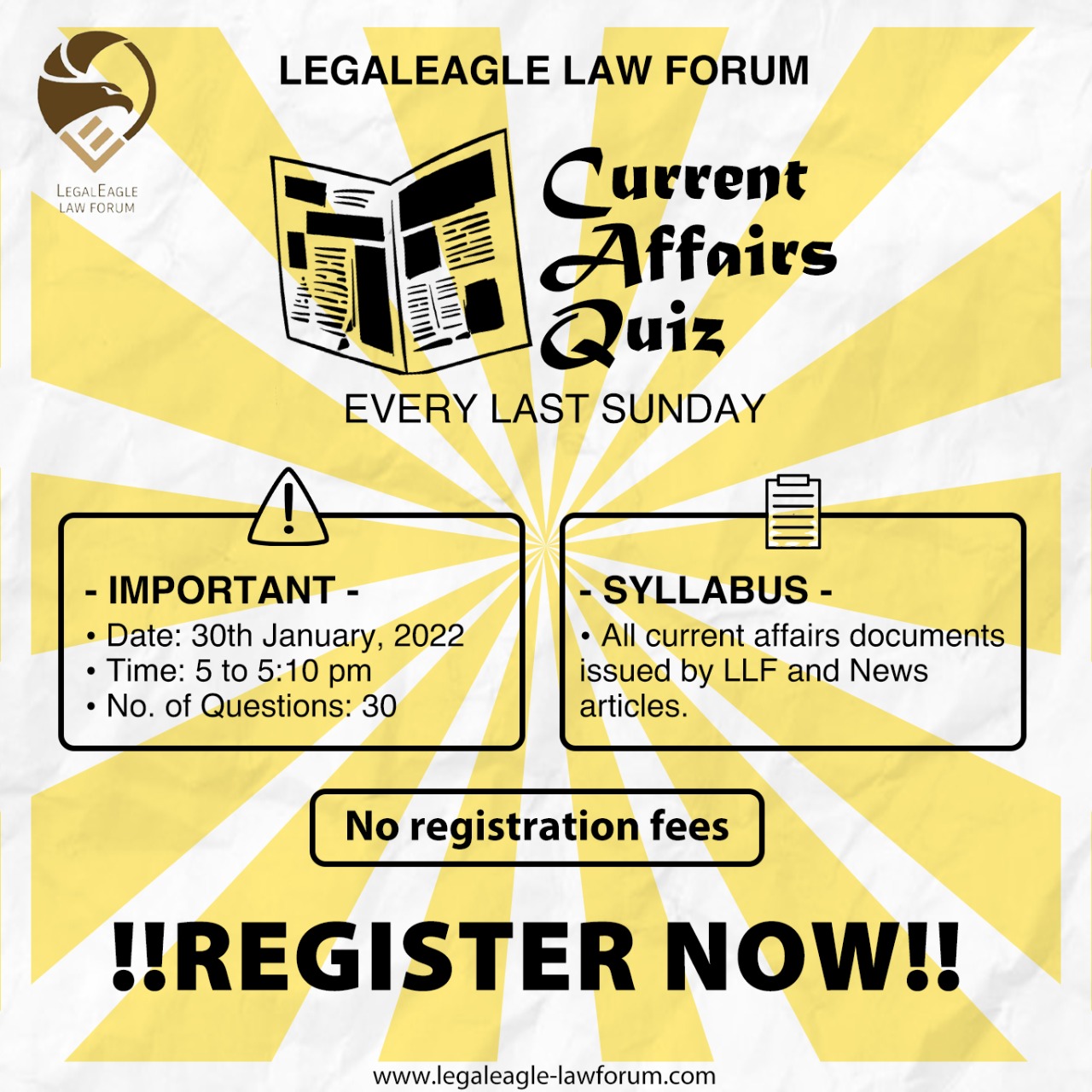 LLF’s Current Affairs Quiz at LEGALEAGLE LAW FORUM