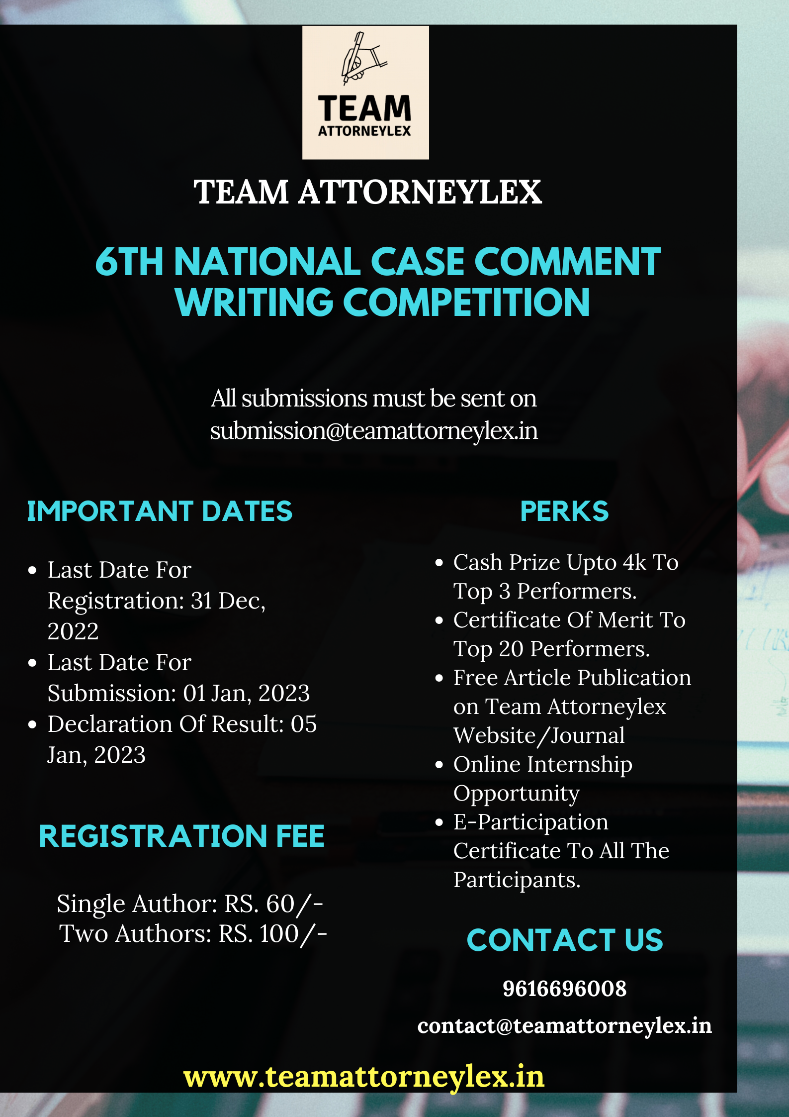 6th National Case Comment Writing Competition Organised by Team Attorneylex: Register by 30th December