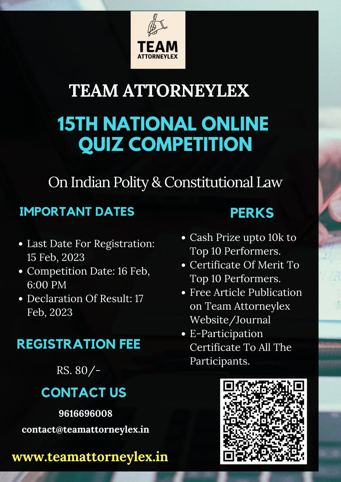 15th National Online Quiz Competition on Indian Polity & Constitutional Law: Register by 15th February