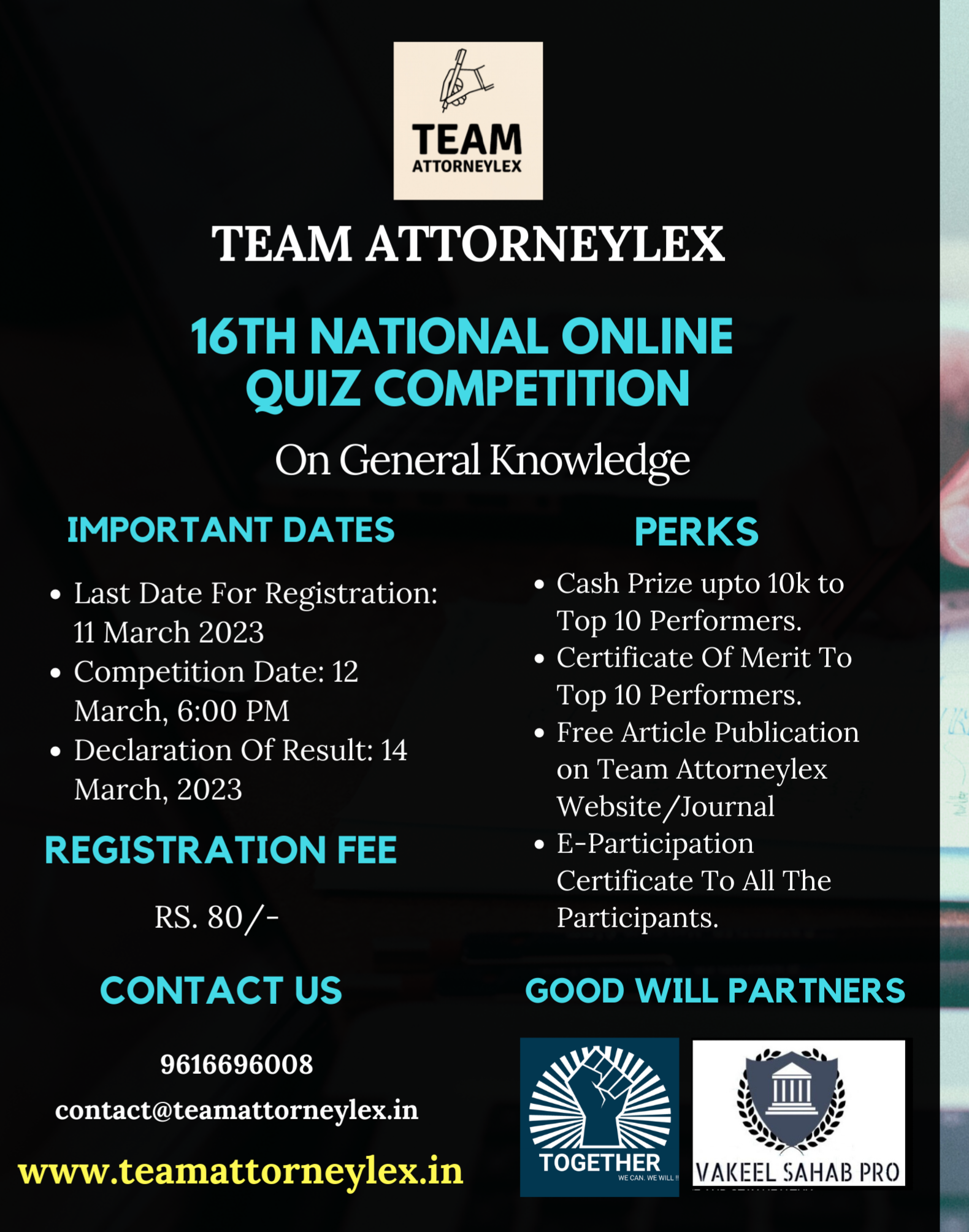 16th National Online Quiz Competition on General Knowledge: Register by 11th March