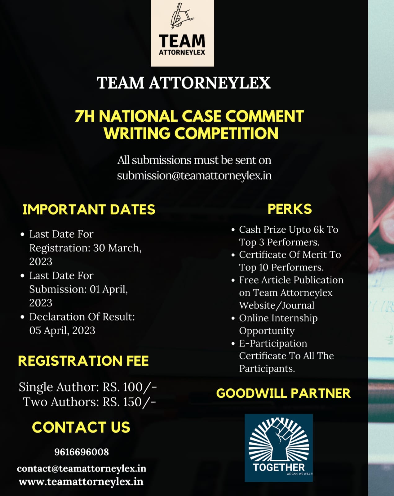 7th National Case Comment Writing Competition Organised by Team Attorneylex: Register by 30th March