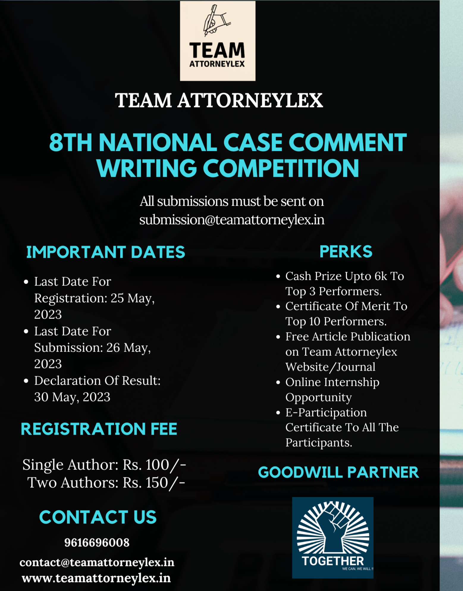 8th National Case Comment Writing Competition Organised by Team Attorneylex: Register by 25th May
