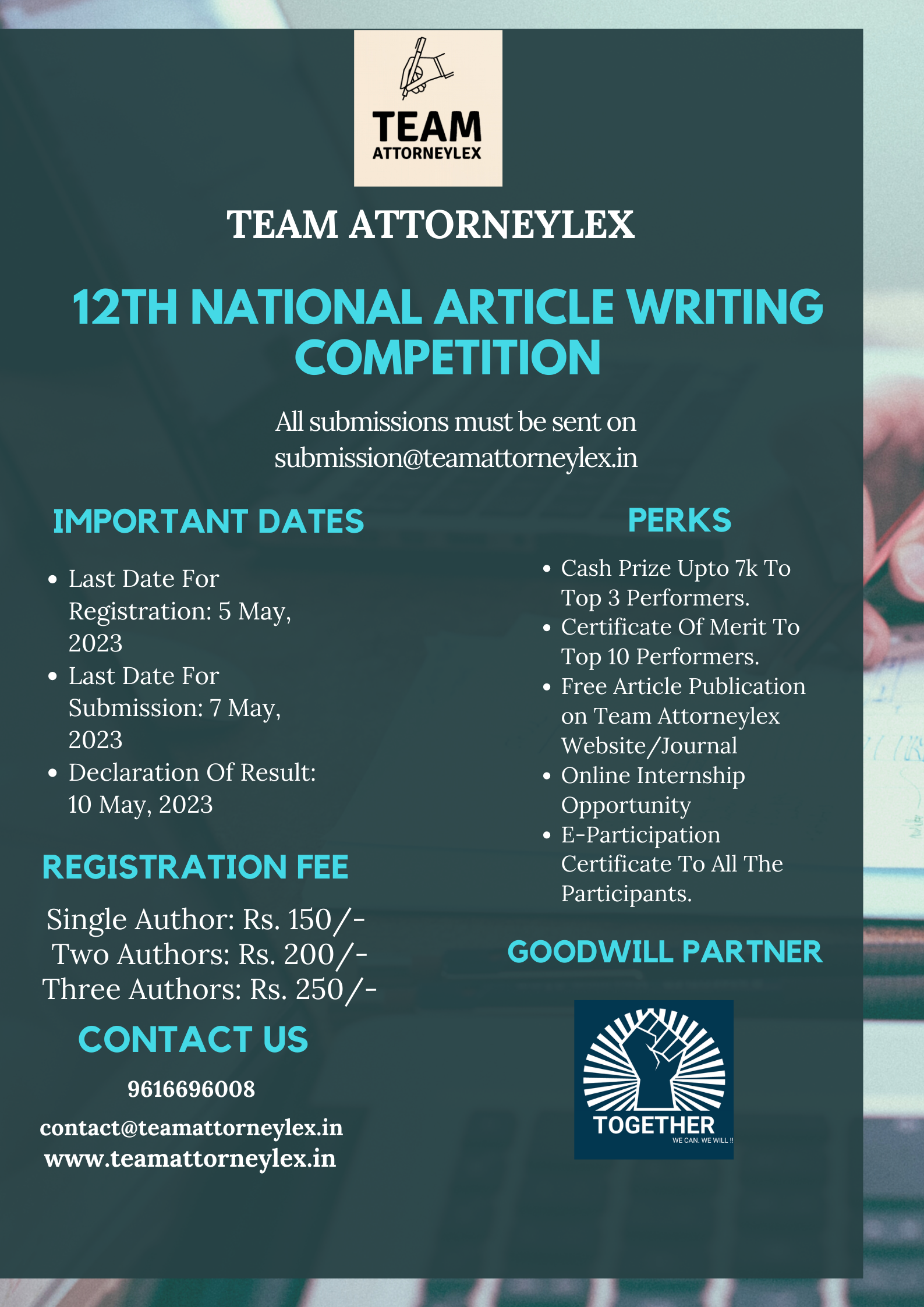 12th National Article Writing Competition Organised By Team Attorneylex: Register by May 5