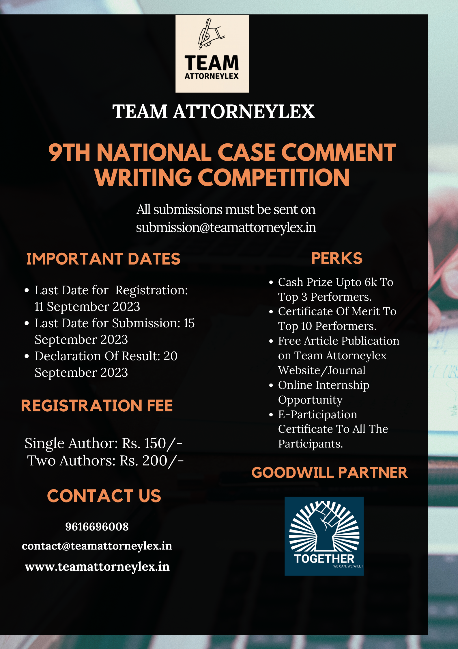 9th National Case Comment Writing Competition Organised by Team Attorneylex: Register by 11th September